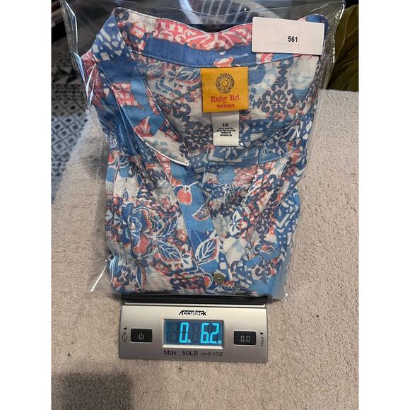 Ruby Rd Womens Pastel Pleated V-Neck Full Button Tunic Top Size 1X Easter/Spring - Picture 7 of 7